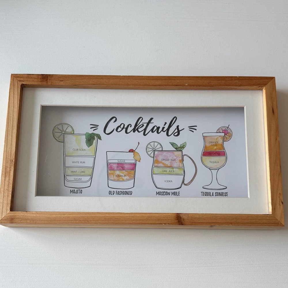 Framed Cocktail Art Print with Wooden Frame